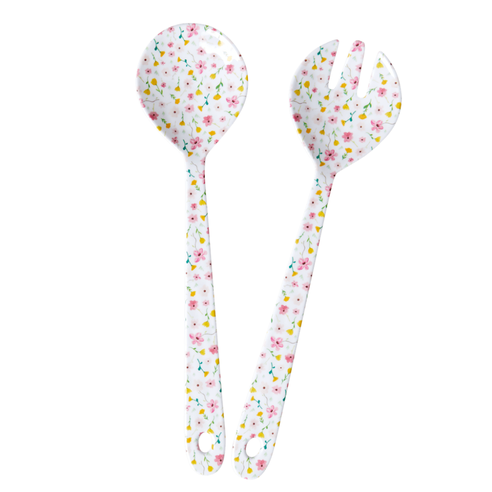 Melamine Salad Servers White Flower Print Rice DK